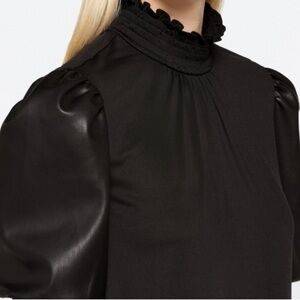 Brea Canyon black faux leather puff sleeve blouse size XS new